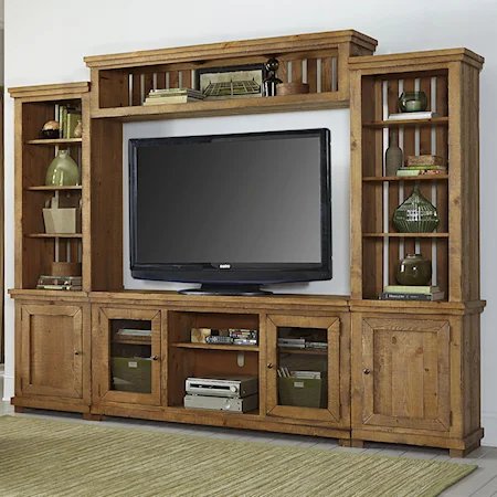 Distressed Finish Wall Unit with 68" TV Console